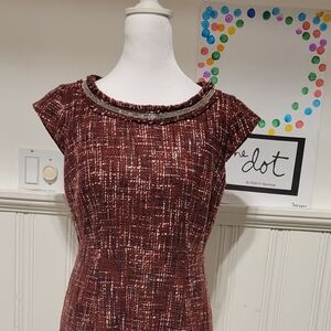 Elegant Burgundy Tweed Patterned Dress